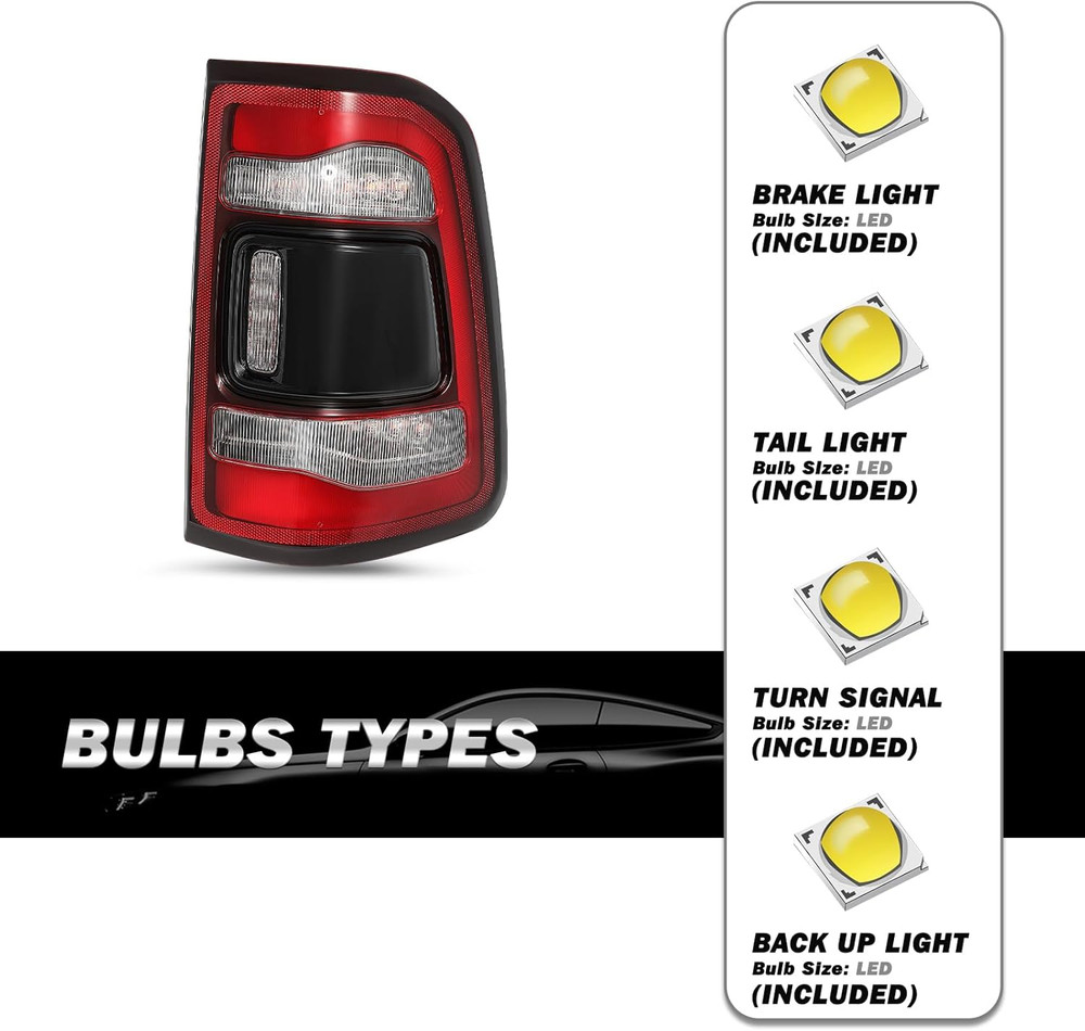 Tail Light Assembly LED Compatible with 2019-2024 Dodge Ram 1500, Blind Spot Mod