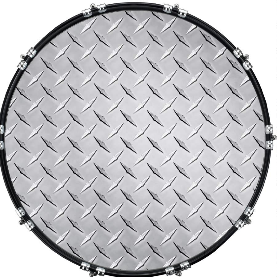 20" Custom Bass Kick Drum Front Head Graphical Diamond Plate Silver