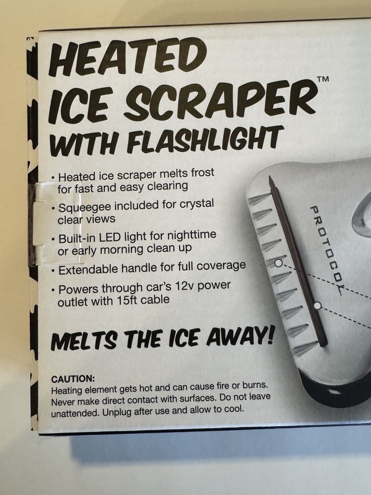 Protocol Heated Ice Scraper with Flashlight Brand New In Box