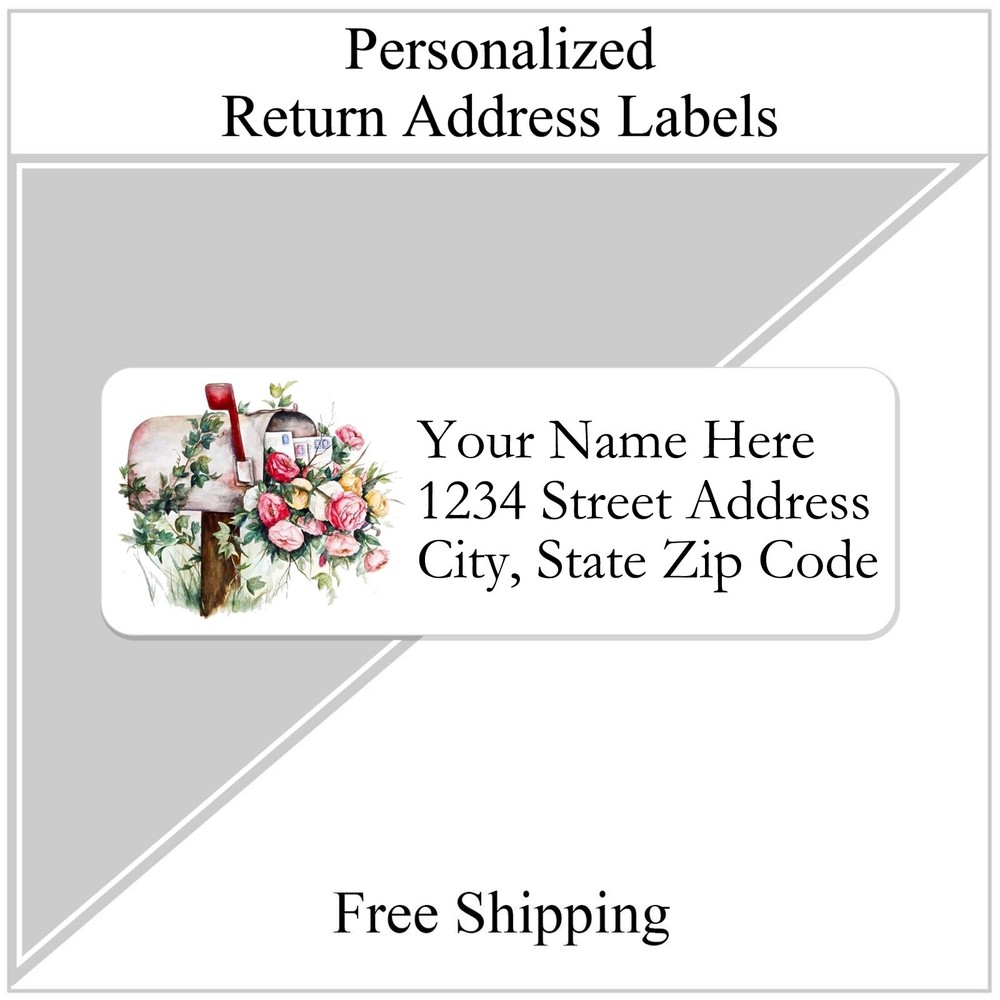 60 Return Address Labels Personalized Printed 3/4 x 2 1/4 Floral Mailbox