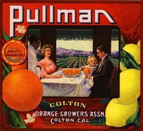 Pullman Oranges Colton San Bernardino Train Car Citrus Fruit Crate Label Print