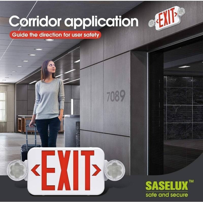 LED Exit Sign Emergency Light Combo - Red Letter Battery Backup UL Listed L