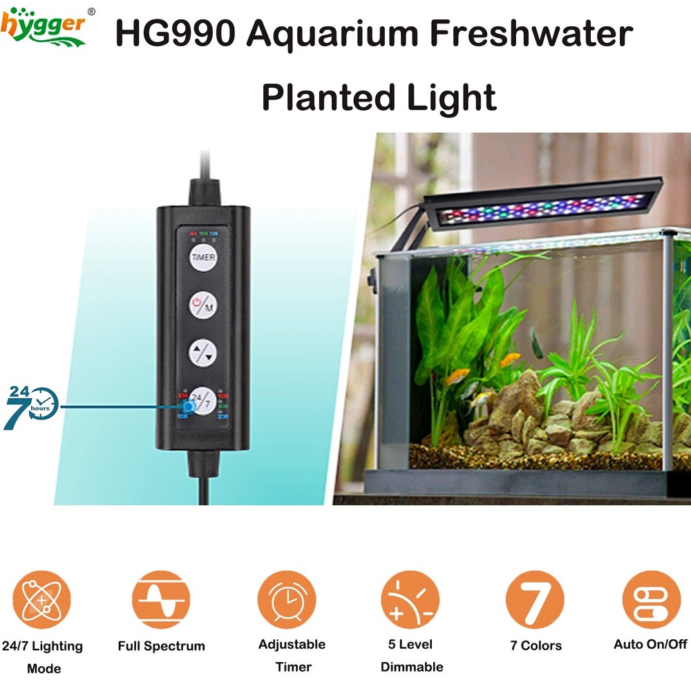 hygger Clip On LED Aquarium Light, 12-20" Full Spectrum, Adjustable Timer