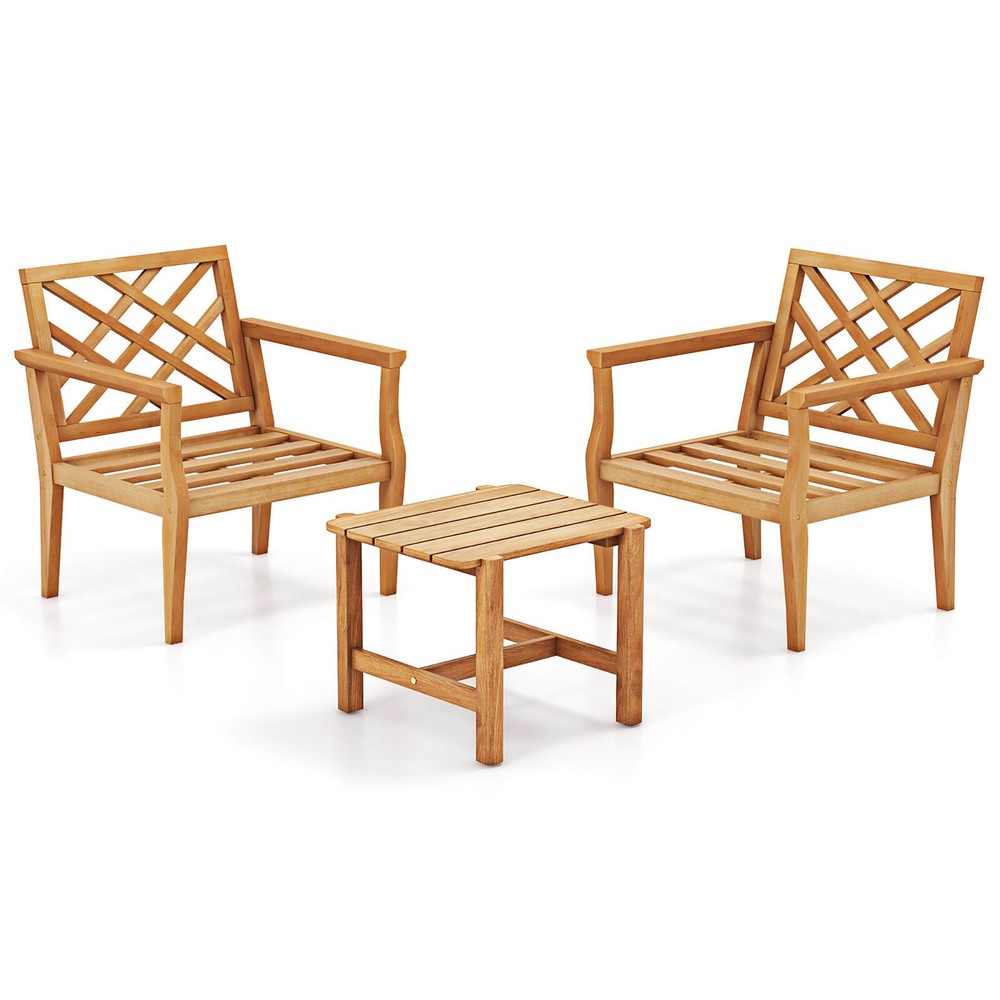 3PCS Patio Dinning Set End Table & Chiars Set of 2 w/ Cozy Backrest Solid Legs