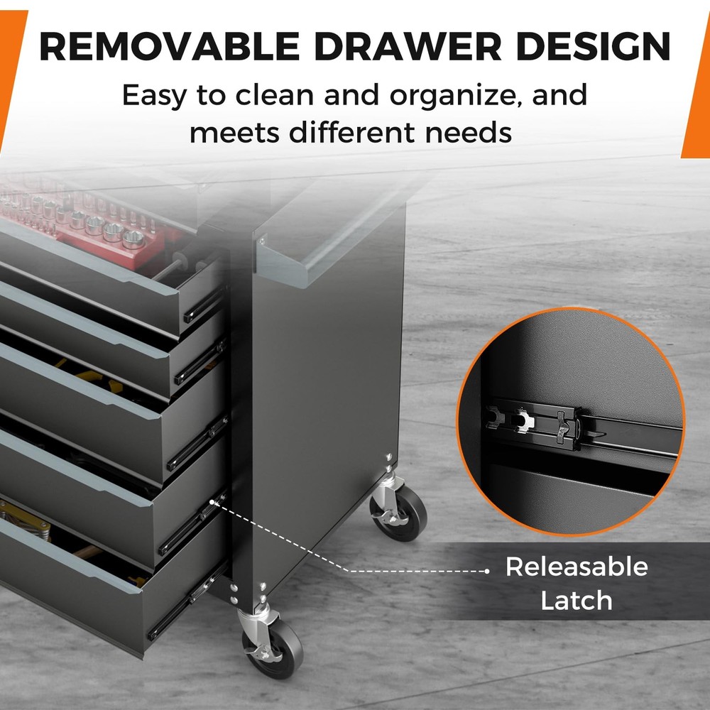 5抽屉金属工具箱带轮子锁定系统工具存储适用于车库