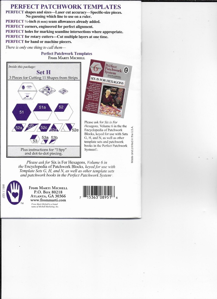 Quilting Templates Michell H L Dresden Express Shape Cut Tailor Hexagon Triangle