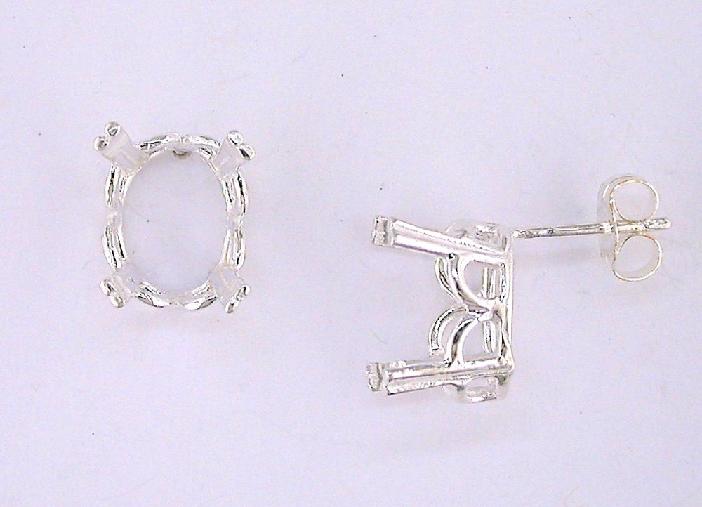 Oval Crown Earring Setting Sterling Silver