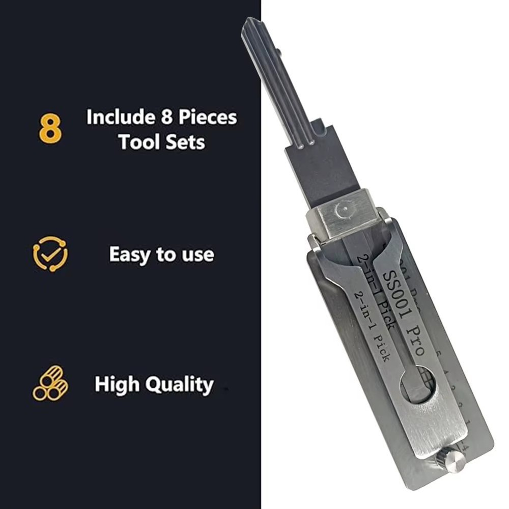 2-in-1 Stainless Steel Key Decoder Portable Precision Hook Pickup Hand Tool 1pcs