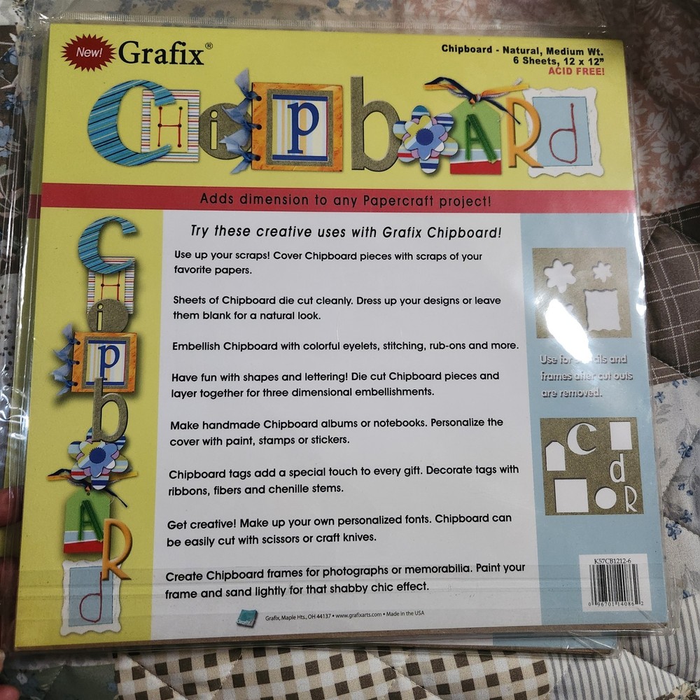 Grafix Chipboard Medium Weight 12x12 6 Sheets 2 Packs