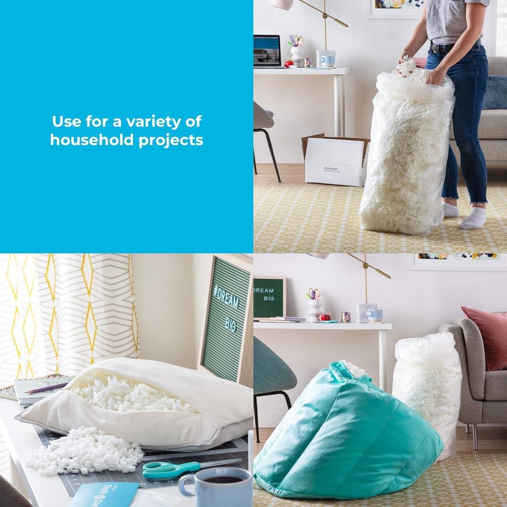 Shredded Memory Foam - All White Craft Foam - Replacement Fill for Pillows, ...