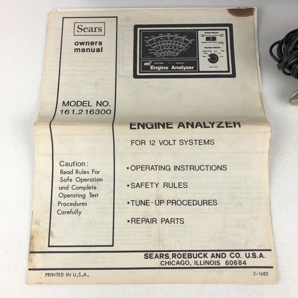 Vintage Sears Engine Analyzer USA Model 28-2163 Solid State Box & Manual NICE!