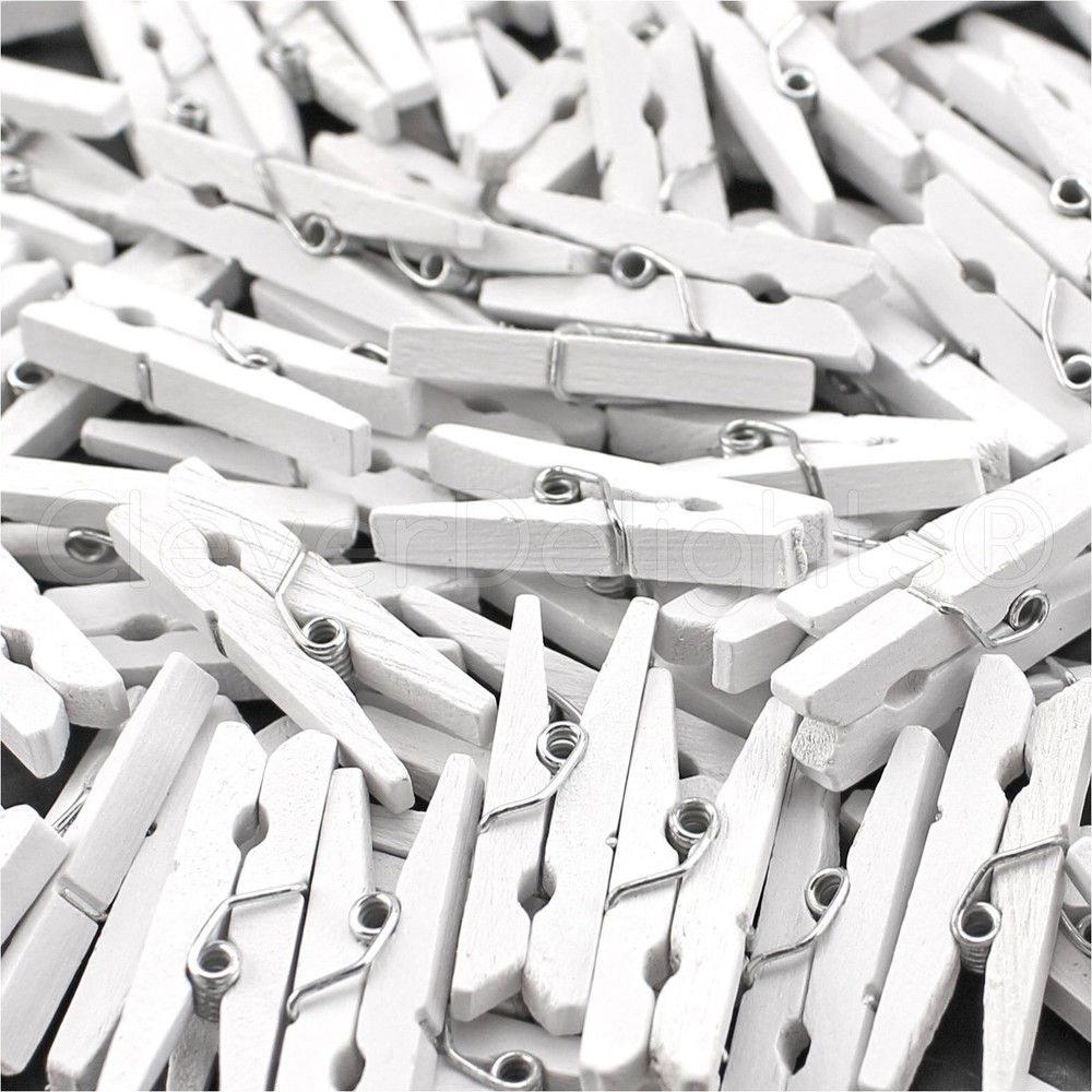 White 1 1/8" Mini Wood Clothespins - 100 Pack