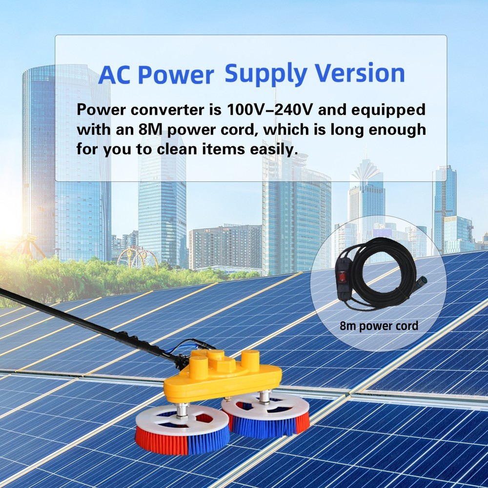 Dual Power Solar Panel Cleaner – Brush & Pole Set ,Use Battery or AC