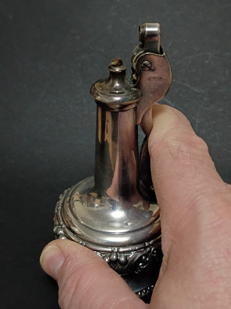 Vintage Silver Ronson Decanter Table Lighter Circa 1946