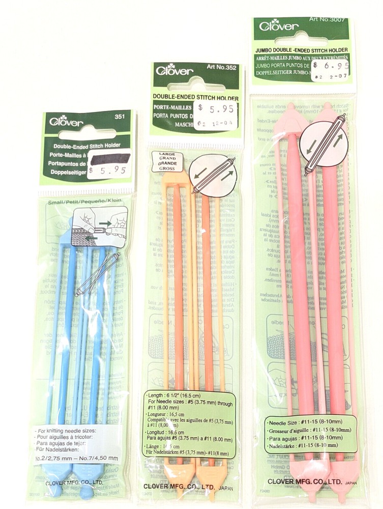 2 Pack Clover Double Ended Stitch Holder Cable Needle In Small, Medium & Large