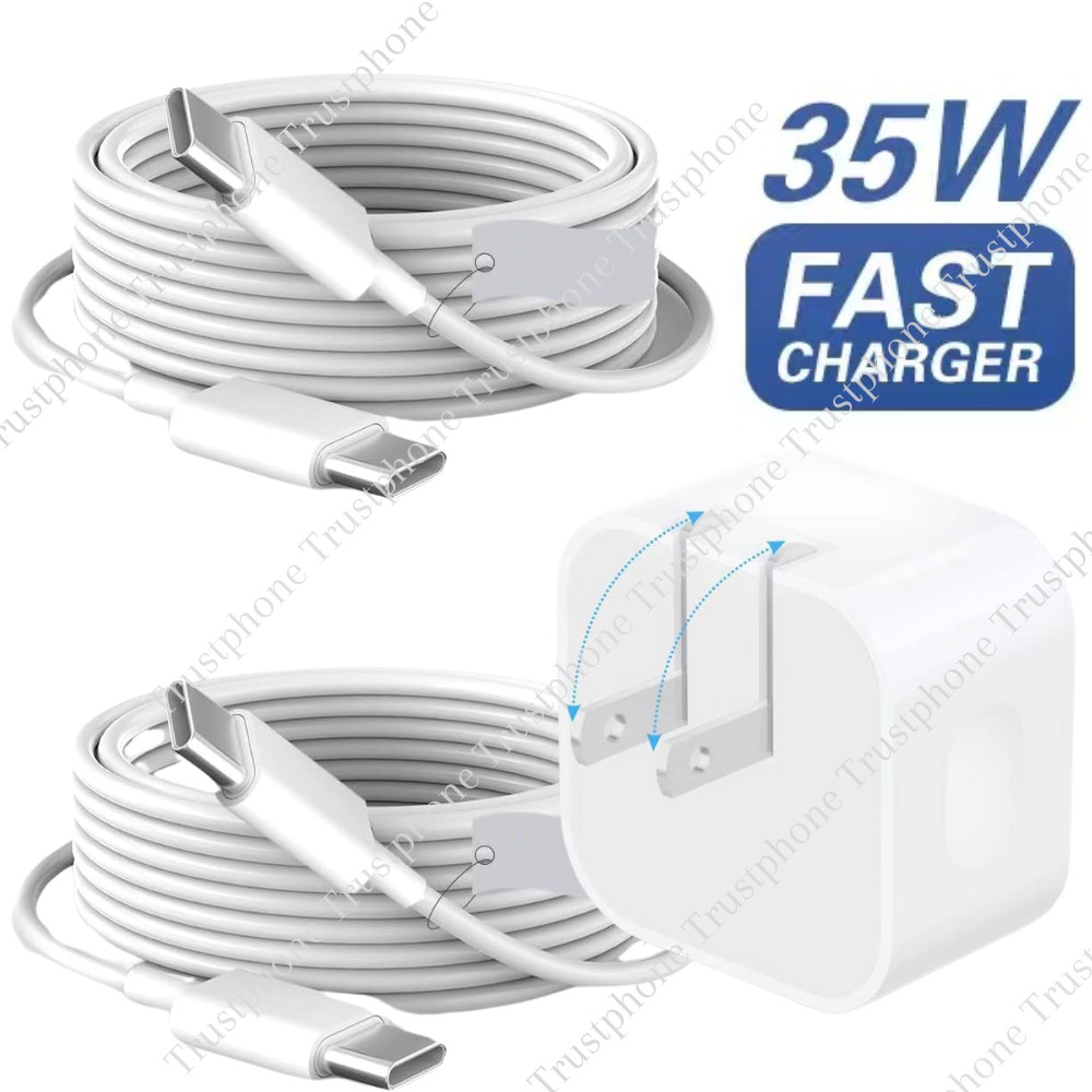 35W Dual PD Fast Charger Block USB C Type C Cable For Android iPhone 15 iPad Pro