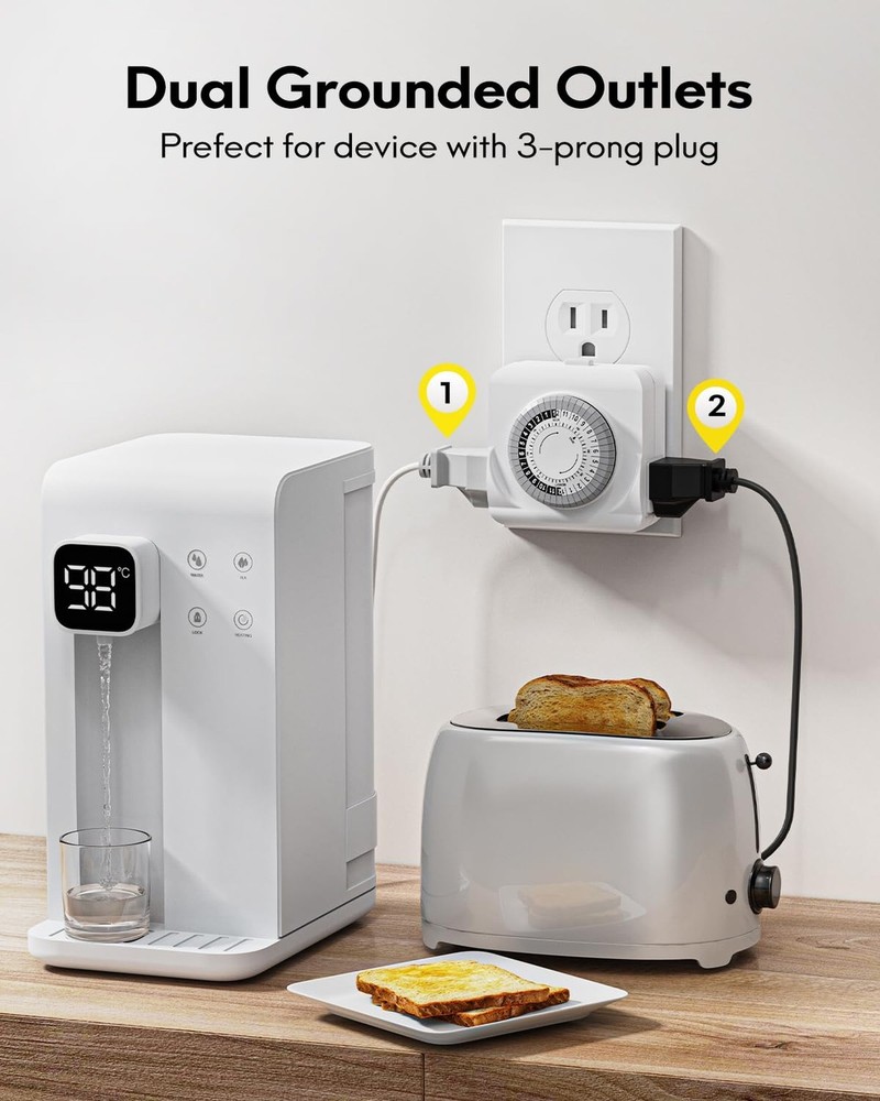 Outlet Timer, 24-Hour Plug-in Mechanical Timer, 2 Grounded Electrical Light T...