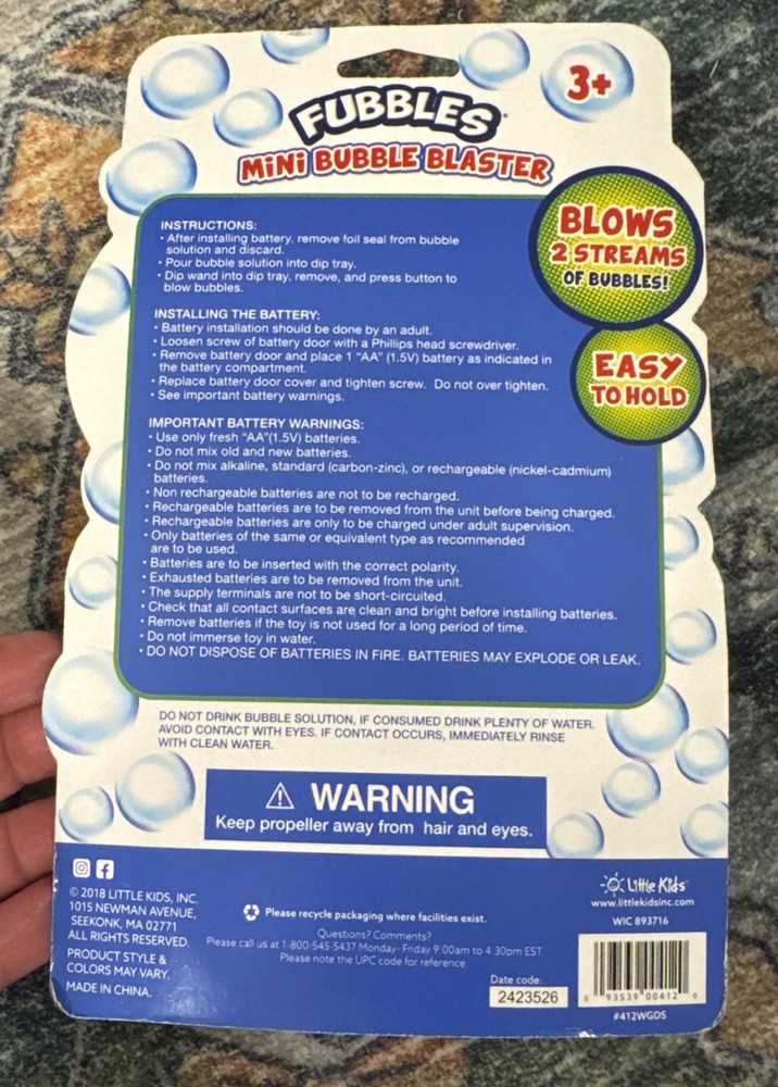 NEW Sealed Fubbles Mini 2 Bubble Stream Blaster & Solution-Ages 3+ Pink Handle