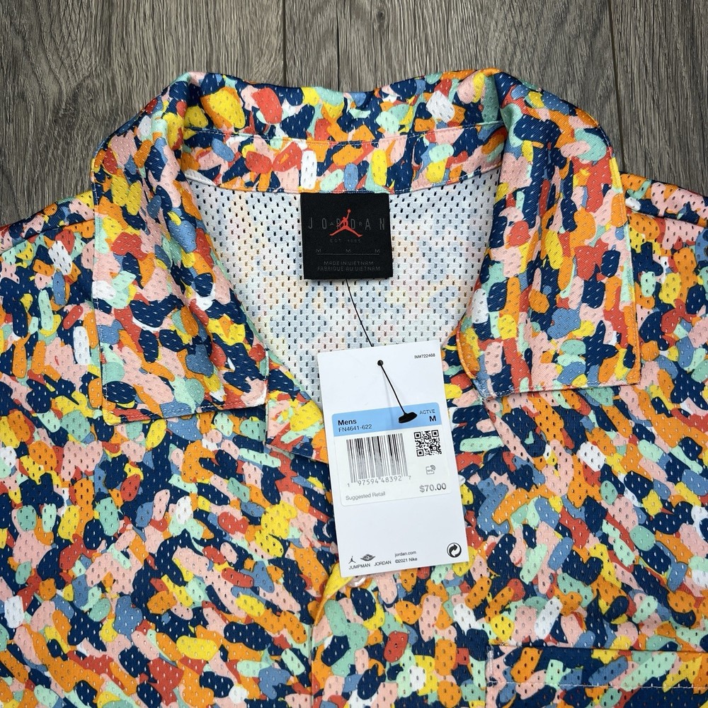 Jordan Button Up Shirt Medium Mens Multicolor Essentials Poolside Short Sleeve