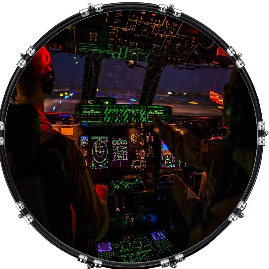 Custom 22" Kick Bass Drum Head Graphical Image Front Skin Flight Deck
