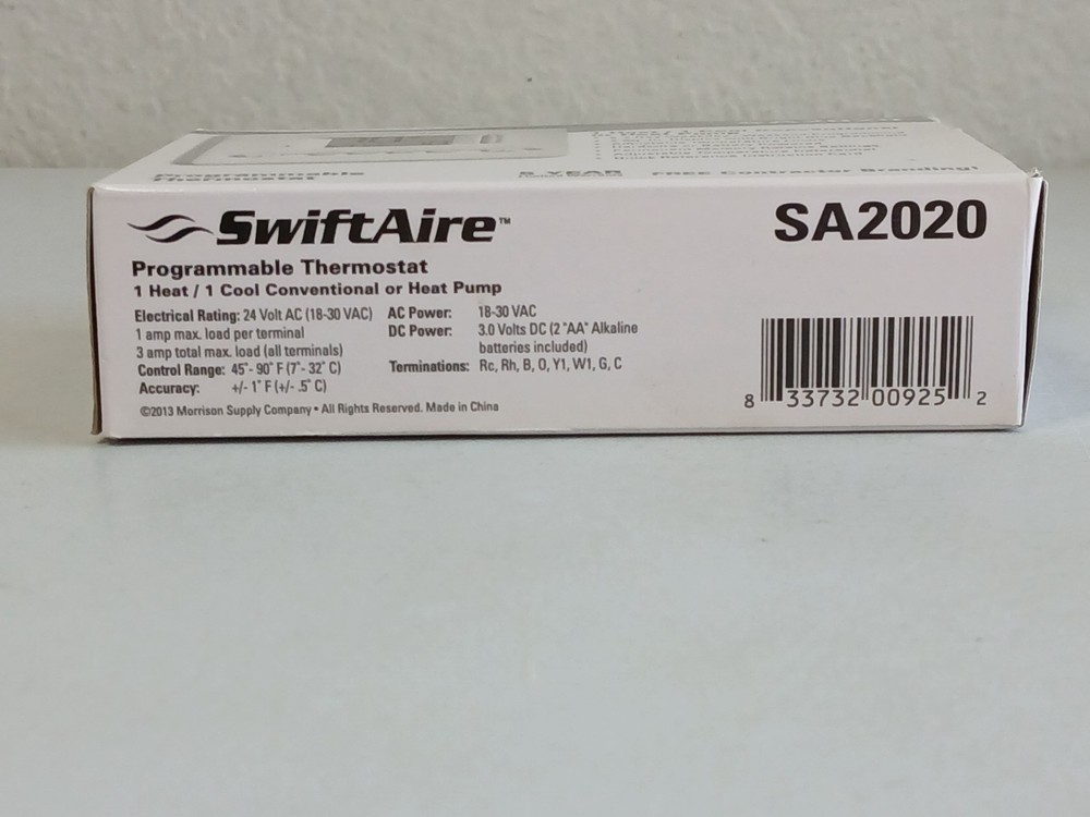 SWIFTAIRE Programmable Thermostat SA2020 New Open Box