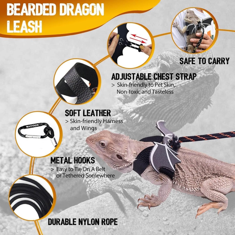 WATFOON Adjustable Lizard Leather Leash + L Black Sling (Gift),