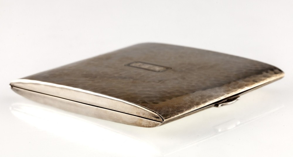 International Sterling Hammered Cigarette Case with Monogram Great Condition
