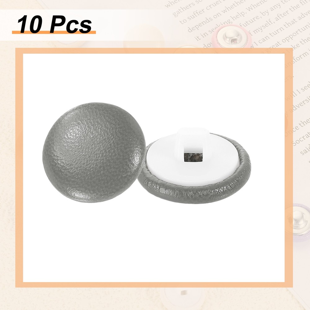 10pcs PU Leather Covered Button 15mm Plastic Shank Round Button, Grey