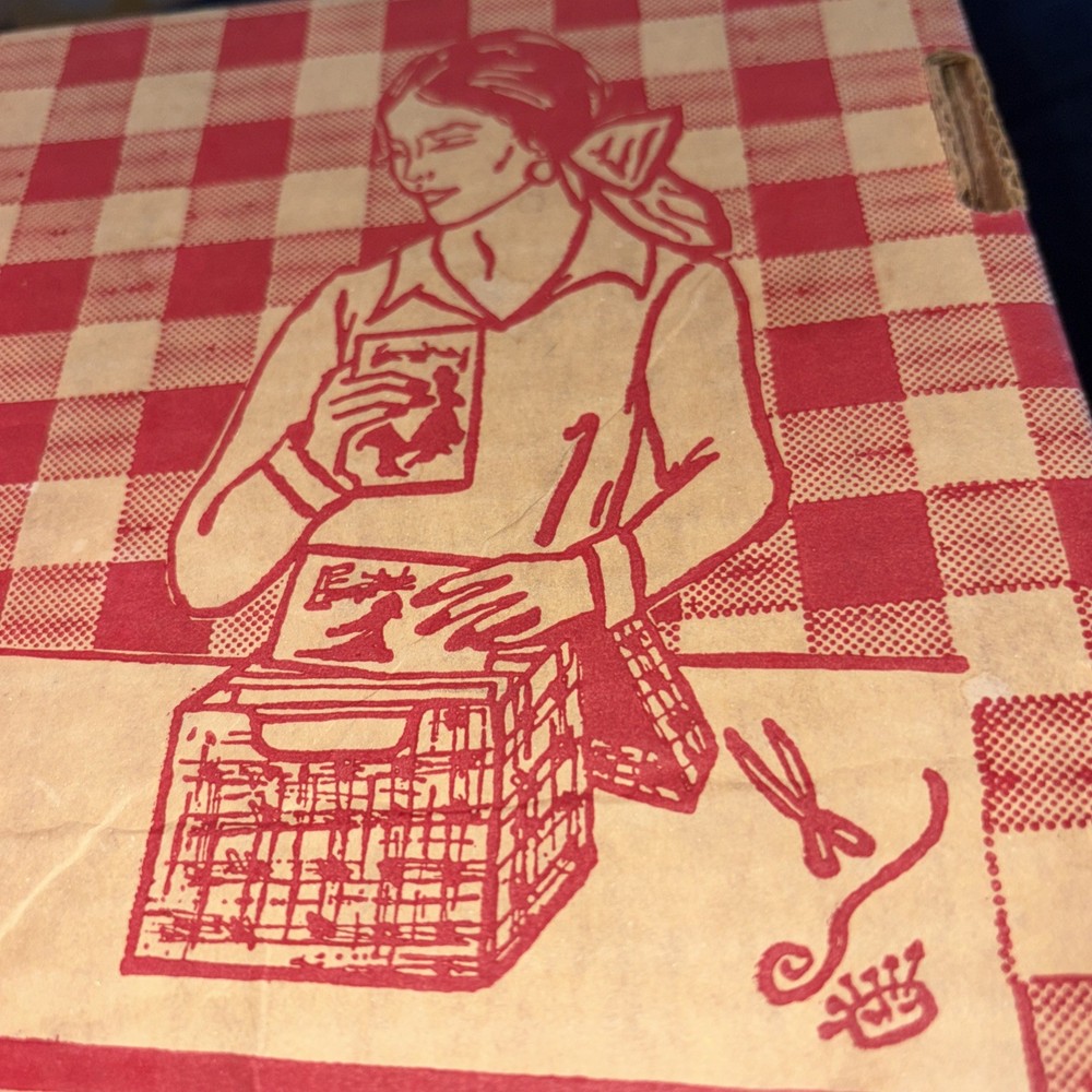 Vintage Cardboard Sewing Patterns Storage Box Red Gingham Excellent Condition