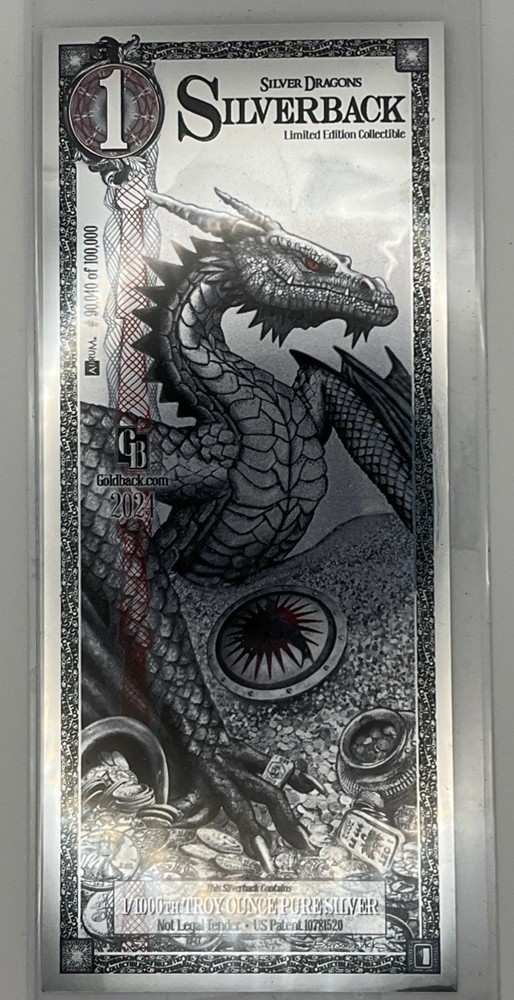 2024 Silverback "Silver Dragons" Note 1/1000th Oz Pure Silver ⭐LIMITED EDITION⭐