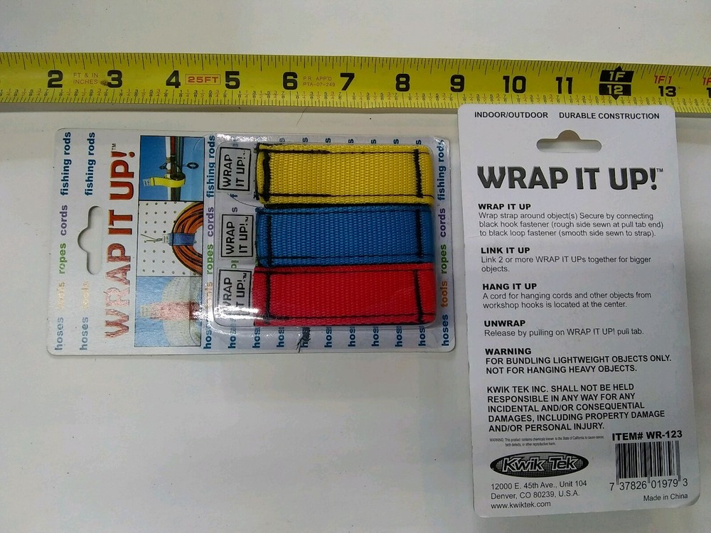 Airhead "Wrap It Up" Hook Loop Wraps, 3-Pack, Red Yellow Blue (Kwik Tek WR-123)