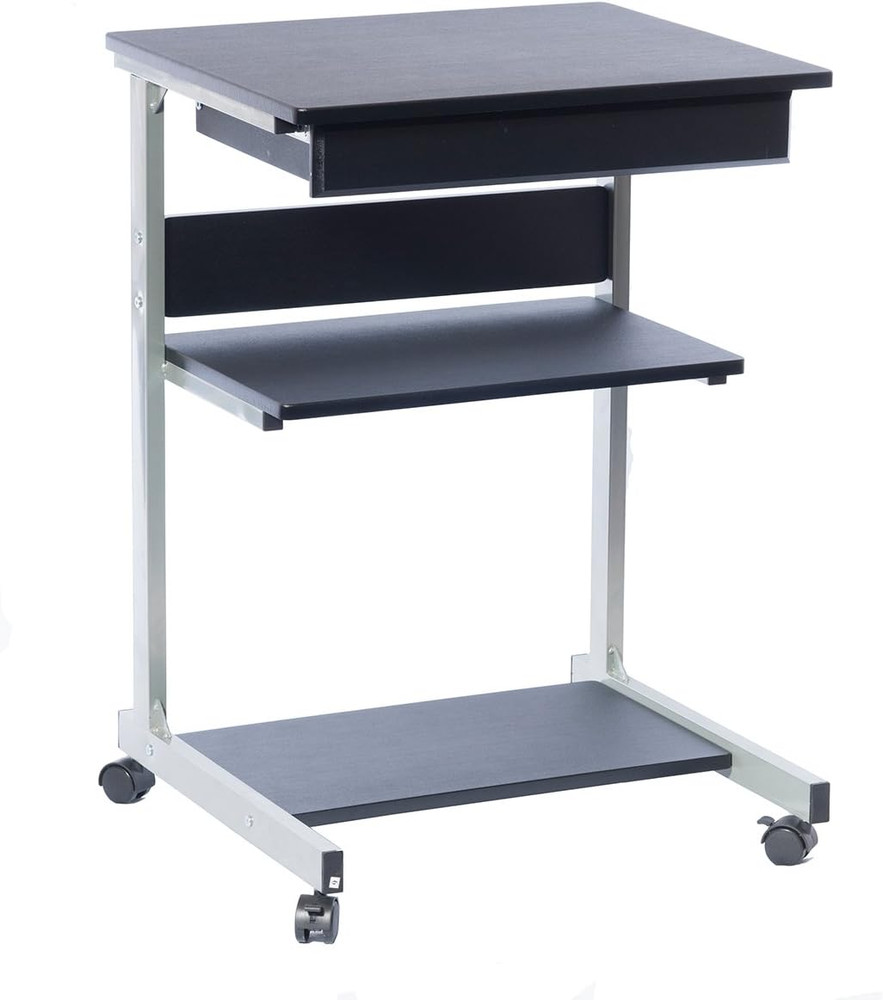 , Portable Computer Desk, Workstation, Stand with Printer Shelf, Rolling Laptop