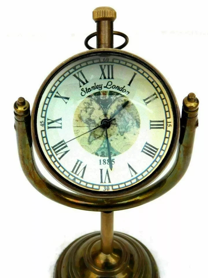 Desk Table Clock With Solid Antique Brass Stand Hanging Nautical Maritime