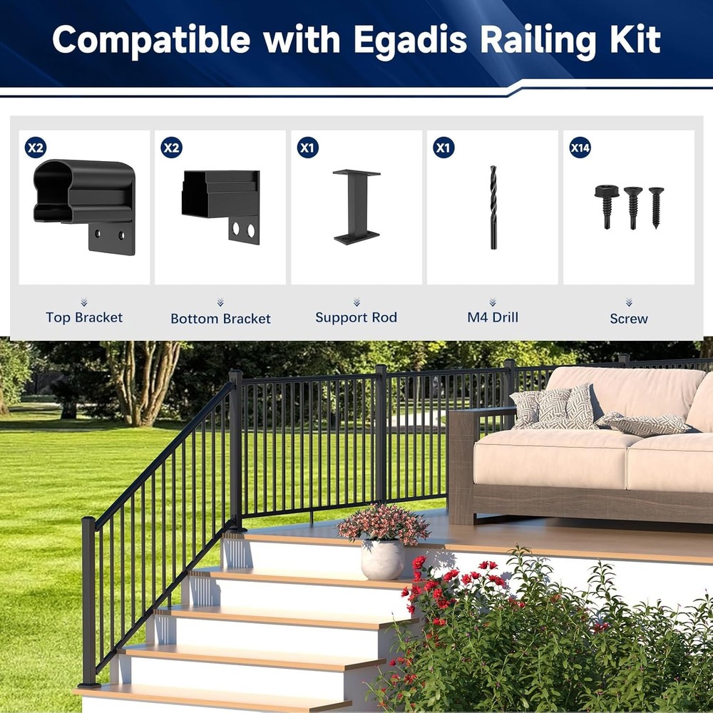 4 Pack Aluminum Deck Railing Bracket Connector with Level Foot & Drill, Fixed Ra