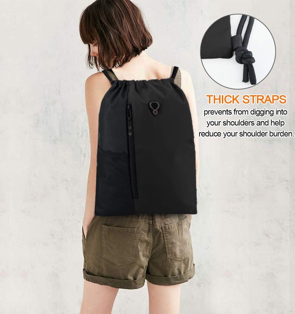 BeeGreen Black Drawstring Backpack Gym Bag For Men Women String Large,