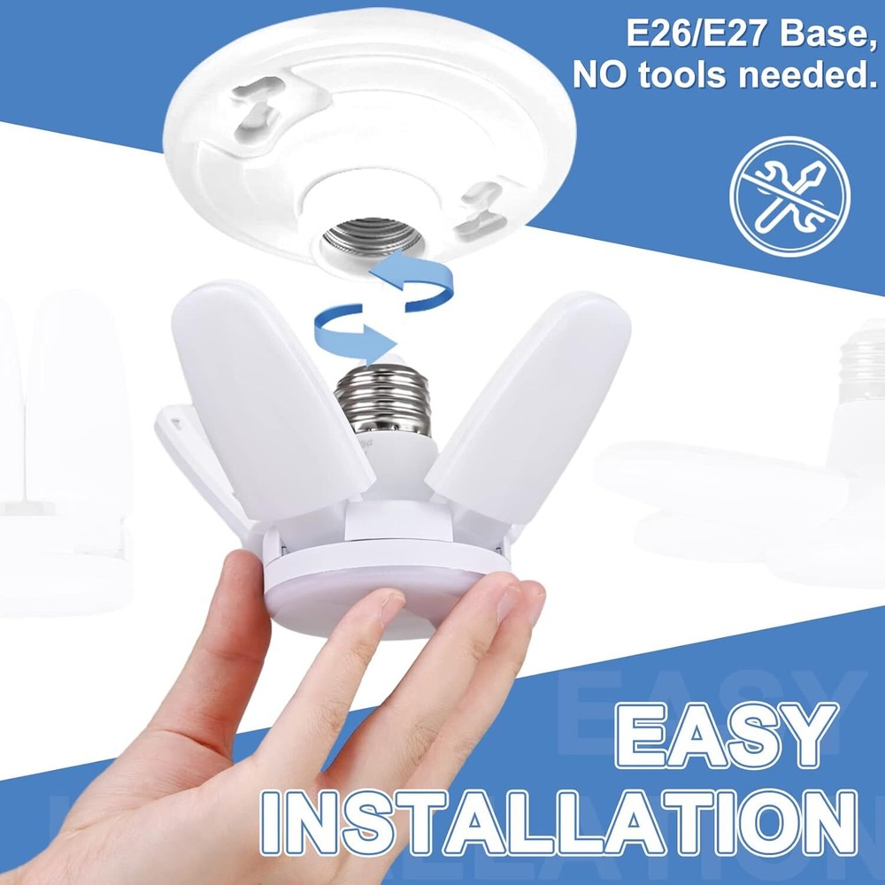 E27 LED Garage Light Bulb 28W Deformable Ceiling Fixture Lights Workshop Lamp