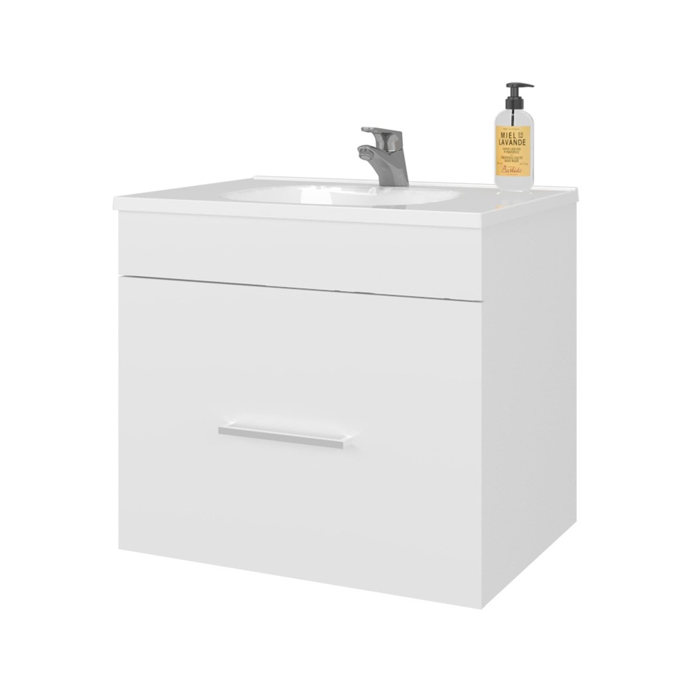 White 1-Drawer Floating Bathroom Vanity Set with Sink