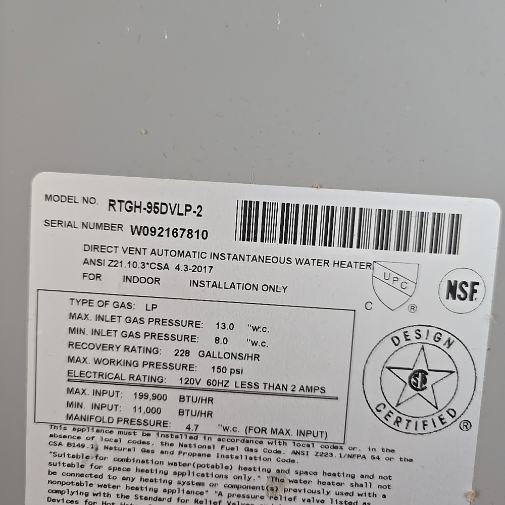 READ* Rheem PRESTIGE series Model: RTGH-95DVLP-2