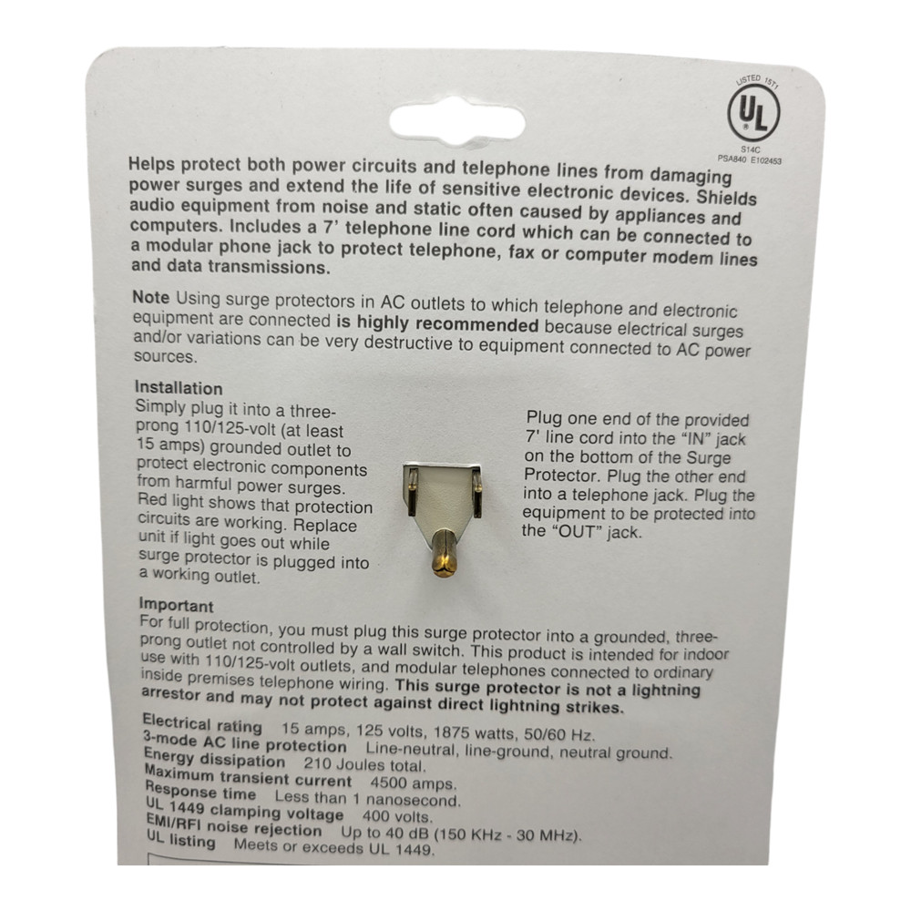 AT&T 24268 Surge Protector Electronics Protector Power Outlet Plug Noise Filter