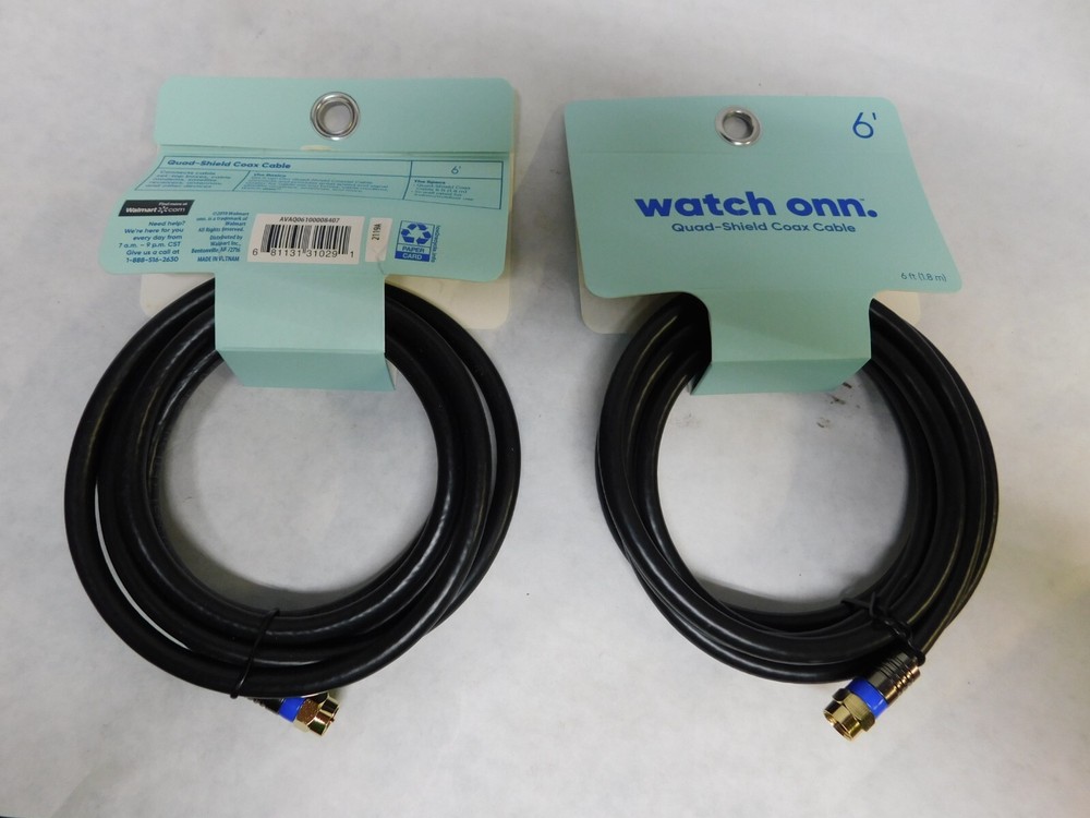 2  Onn 6 Foot Quad-Shield Coax cable