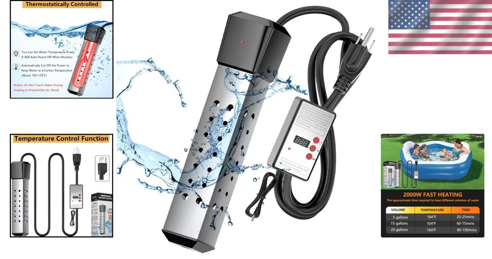 2000W Pool Heater with Stainless Guard - Fast Heating for Inflatable Pools