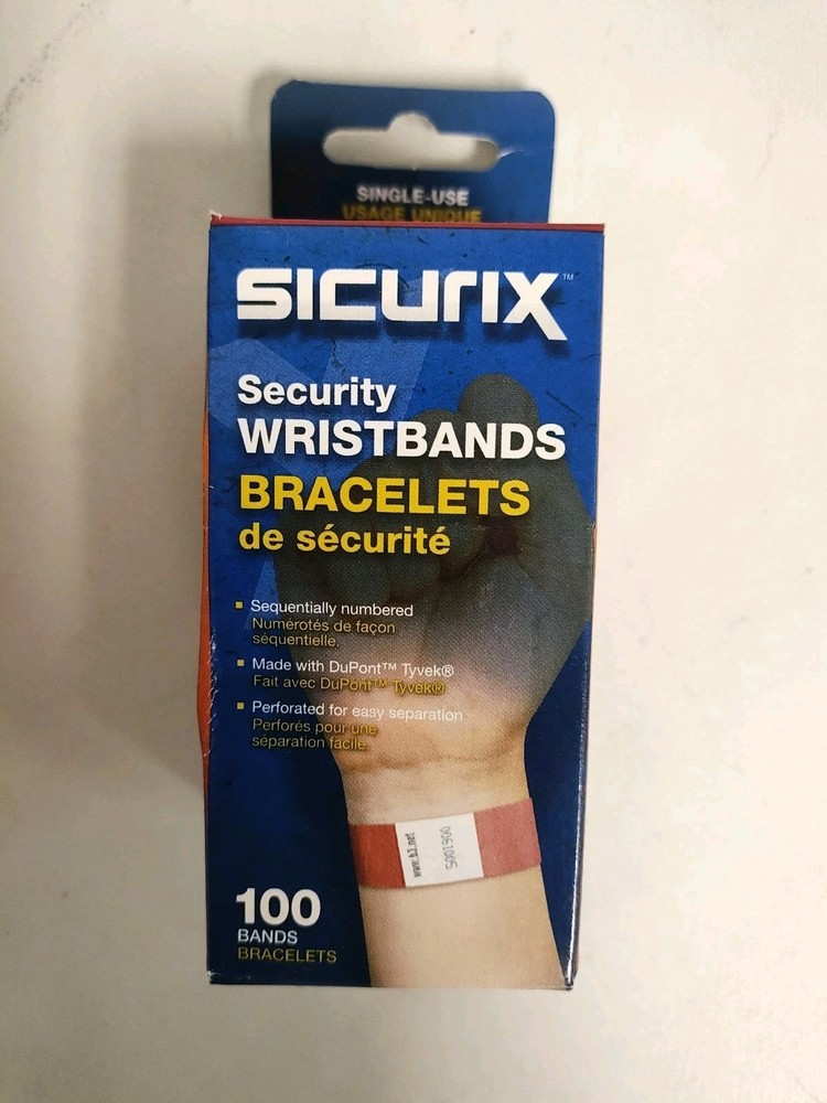4 Boxes Sicurix Security Wristbands 100 Red Bands Per Box Sequentially Numbered