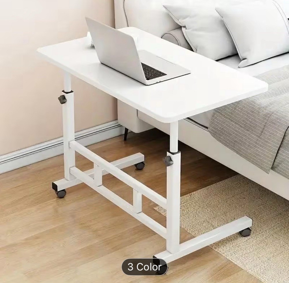 Mobile Lift Table, Adjustable Height, With Wheels Bedside Computer Desk