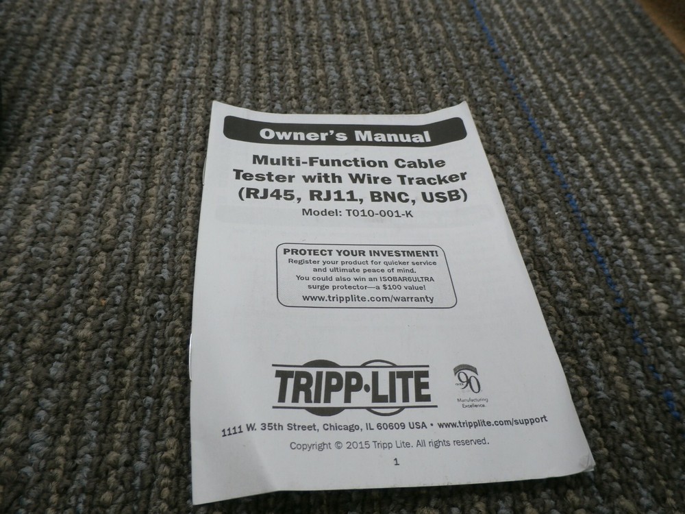 Tripp Lite Multi-Function Cable Tester with Wire Tracker for RJ45, RJ11, BNC, US