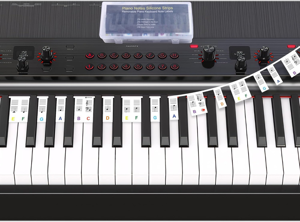 Piano Notes Guide Removable Silicone Piano Keyboard Note Labels Multi-Color Bold
