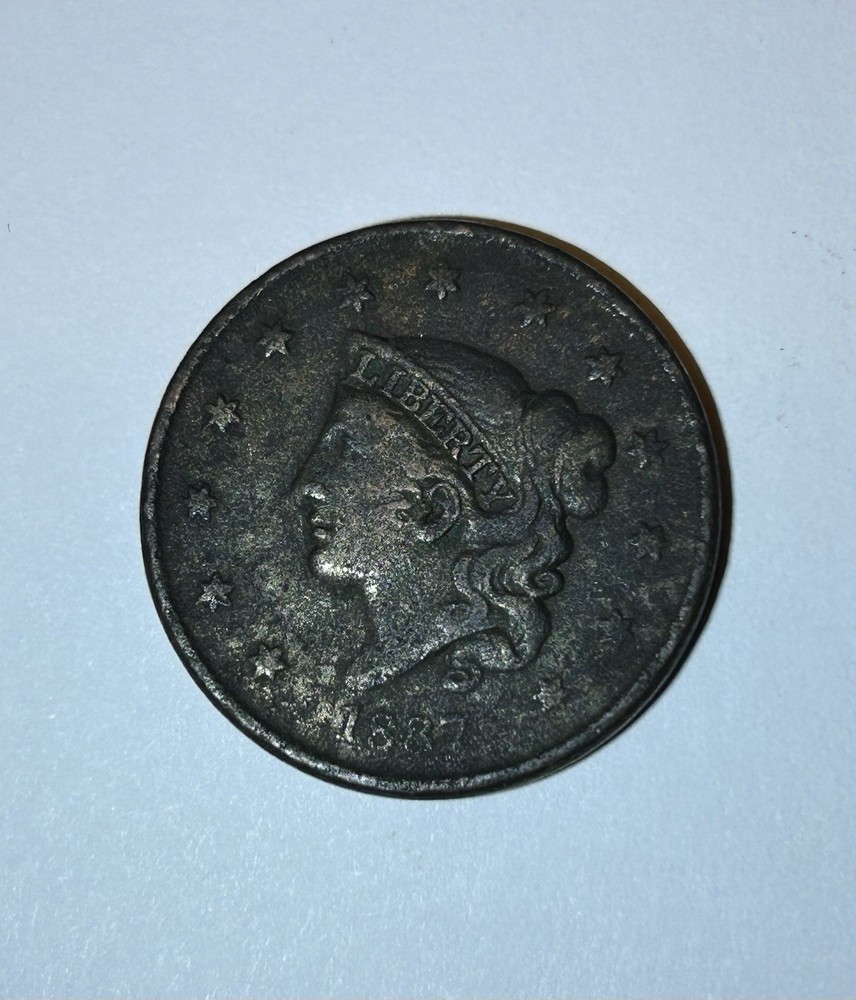 1837 Plain Cords Small Letters Coronet Matron Head Large Cent