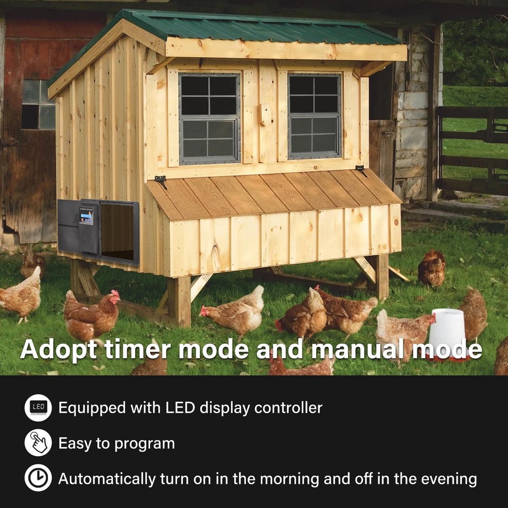 Extra Large Battery Automatic Chicken Coop Door Poultry Gate W/ Timer