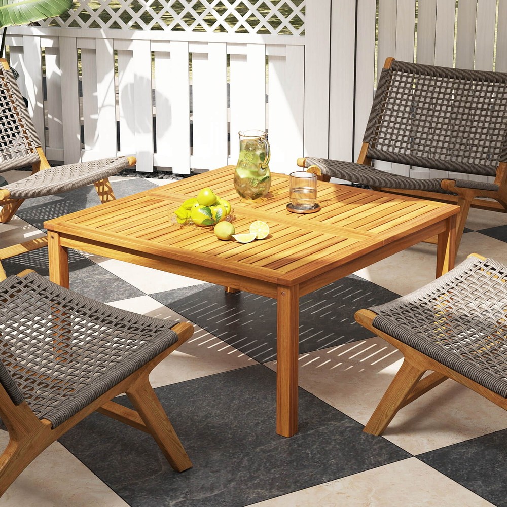 Outdoor Coffee Table w/ Slatted Tabletop Small Outside Table Square Patio Table
