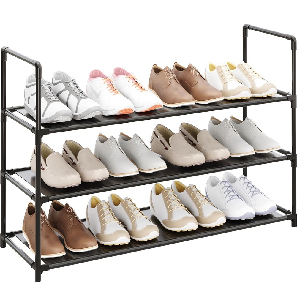 3-Tier Stackable Shoe Rack, Sturdy & Durable Long Shoe Shelf Storage Organize...