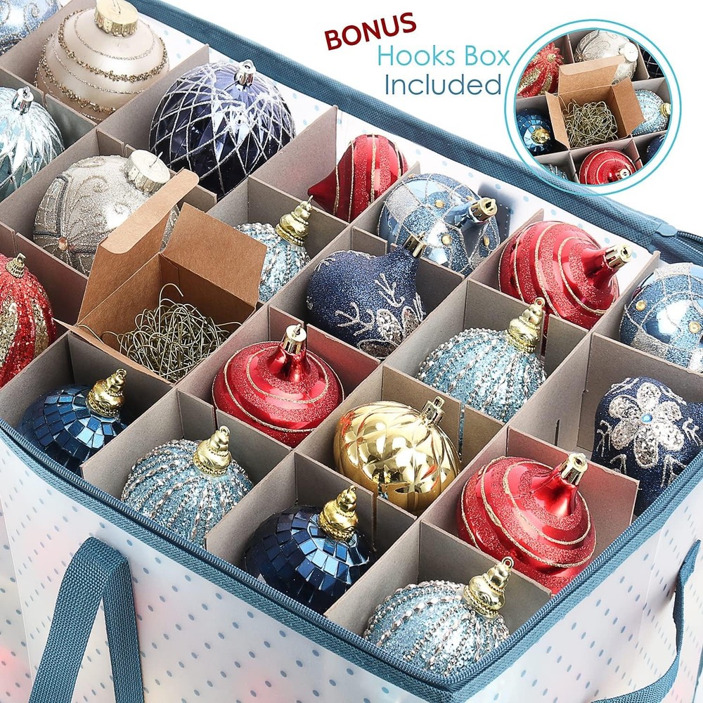 Large Christmas Ornament Storage Box with Adjustable Dividers